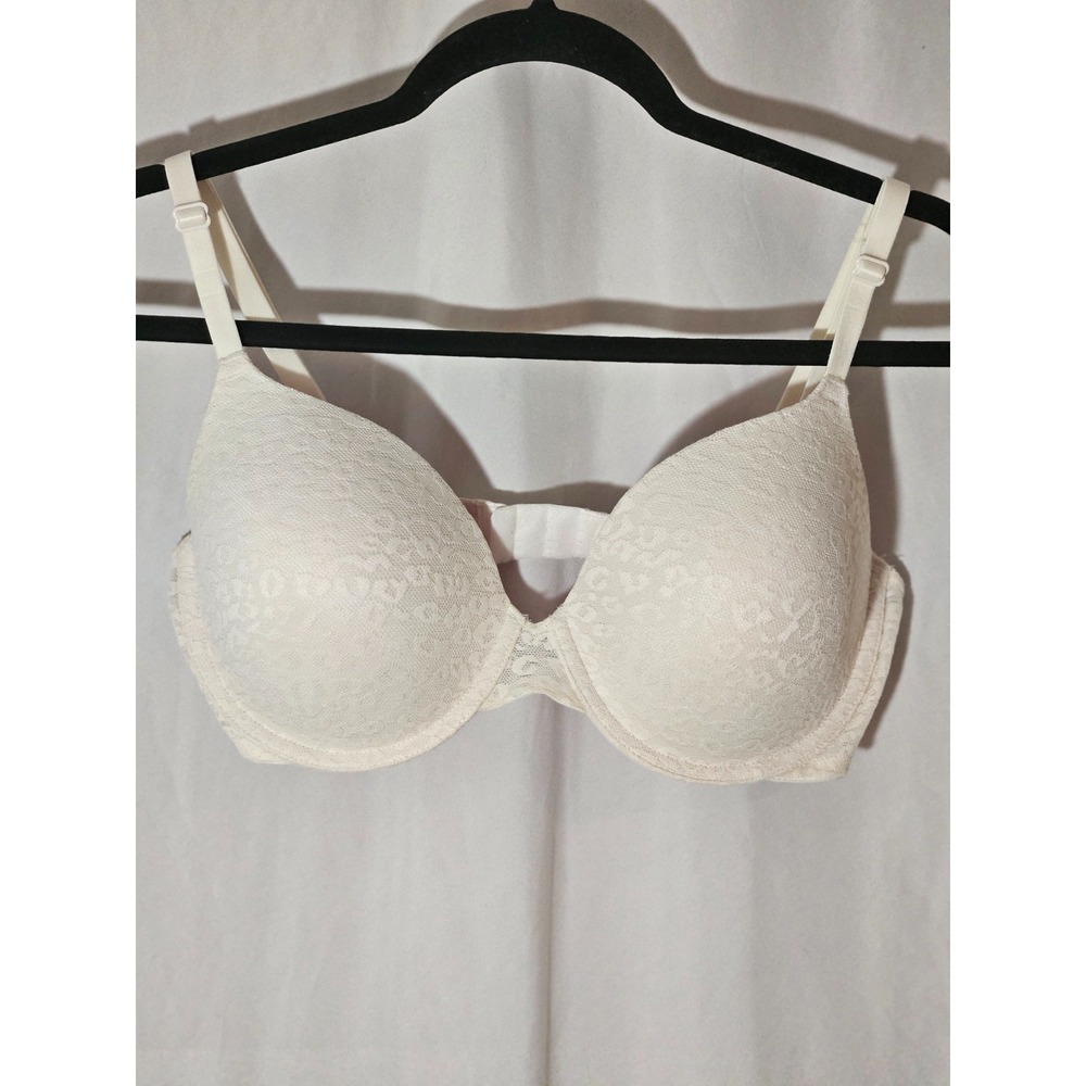 Victoria Secret Pink Wear Everywhere Lightly Lined T Shirt Bra 36D White Lace